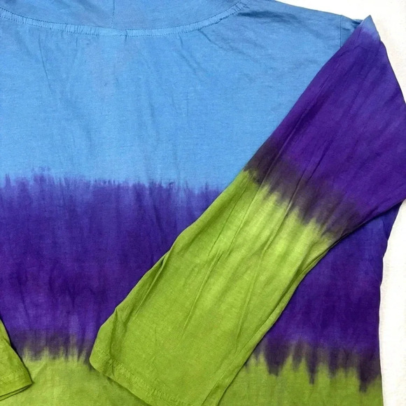 Made In Nepal 100% Cotton Tie Dye Light Weight Boho Natural Zip Jacket Size 3X - Picture 9 of 15